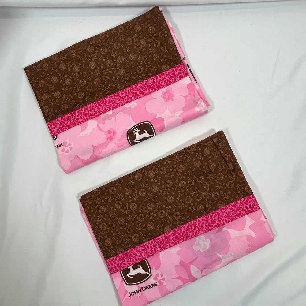 John Deere Pink Flower Farm Tractor Standard Pillowcase Set of 2 Handmade Cotton